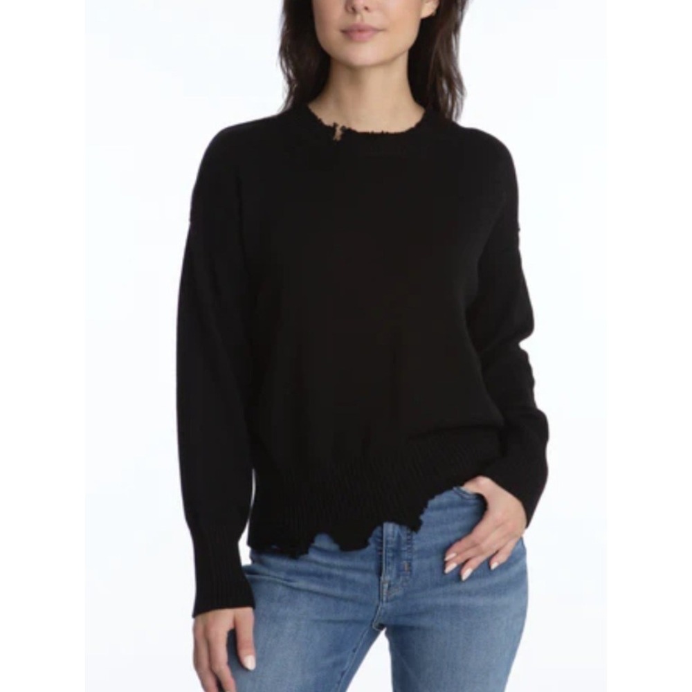 525 America Distressed Shaker V Neck Sweater in Black Women's New XS‎